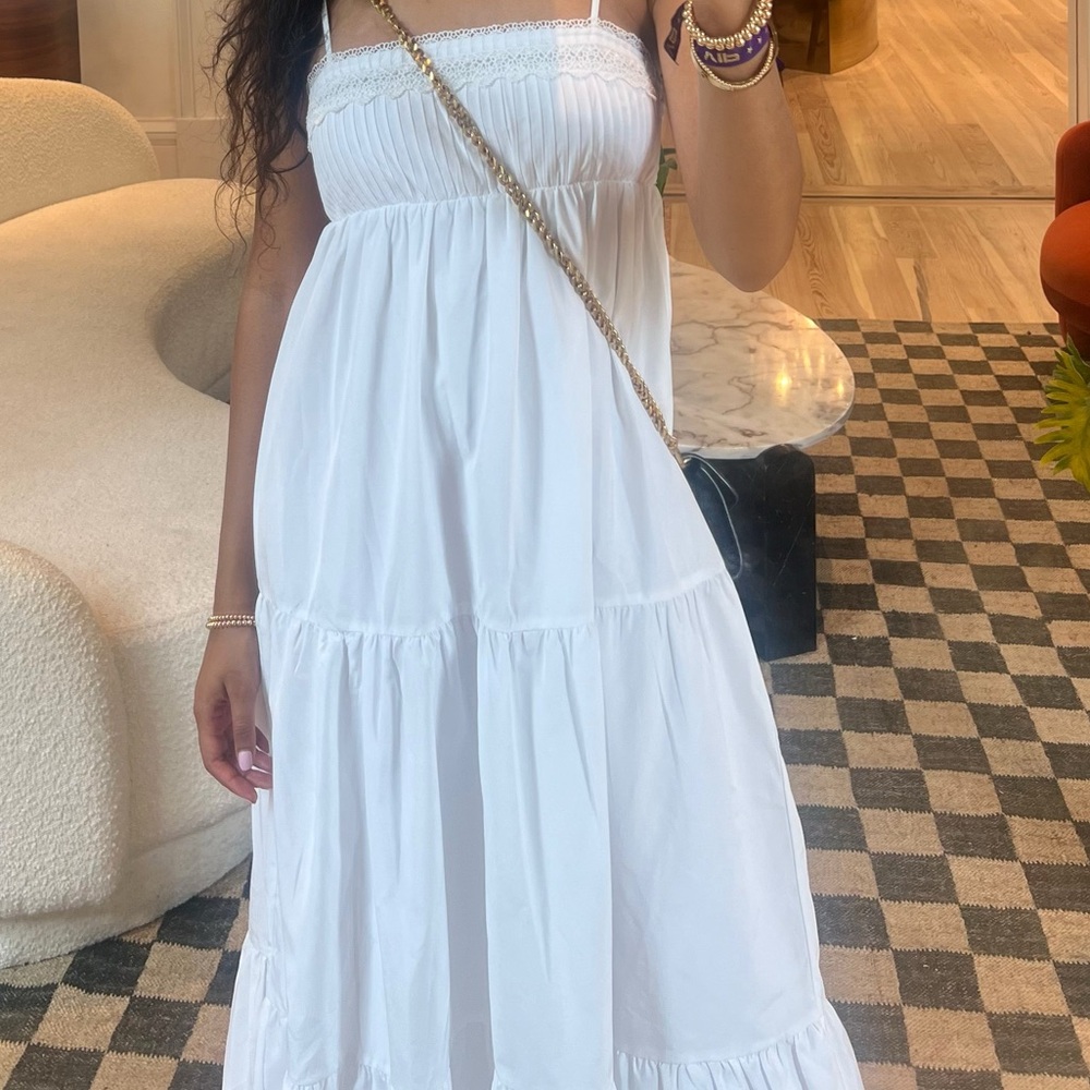 Zara White Lace-Trimmed Maxi Dress